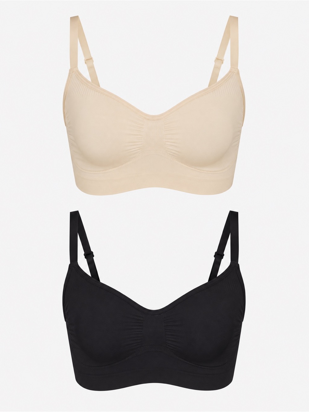 NEW Two SKIMS Seamless Nude Wireless Comfort Bra Onyx and Sand